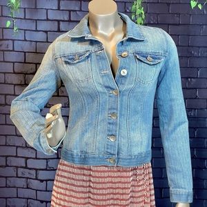 Bongo denim jacket with fully transparent, white, lace back Sz. S